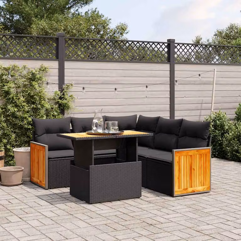 vidaXL Set Divano da Giardino a L in Polyrattan Nero con Cuscini e Tavolino da Esterno