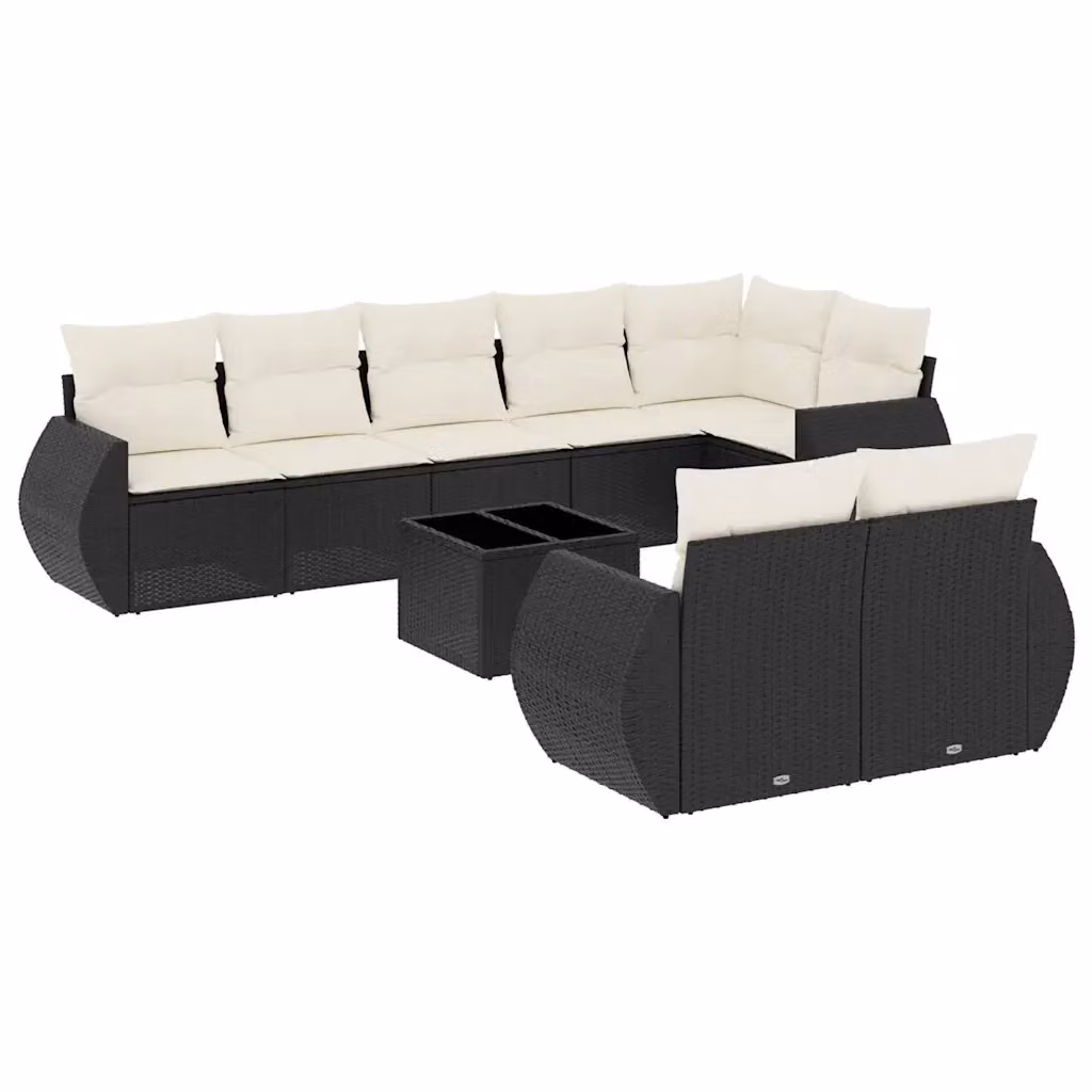 vidaXL Set Divani da Giardino 9 pz in Polyrattan Nero con Cuscini e Tavolino – 2
