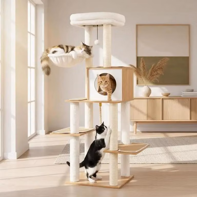 Albero per gatti alto 148 cm, con pali in sisal per grattare