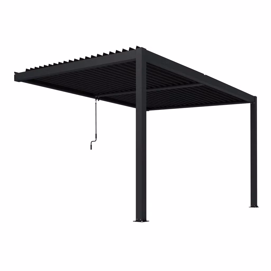 Pergola Bioclimatica Bob Gardens WALTER in alluminio nero, modello a mansarda L: 297 cm, P: 256 cm, H: 245 cm – 2