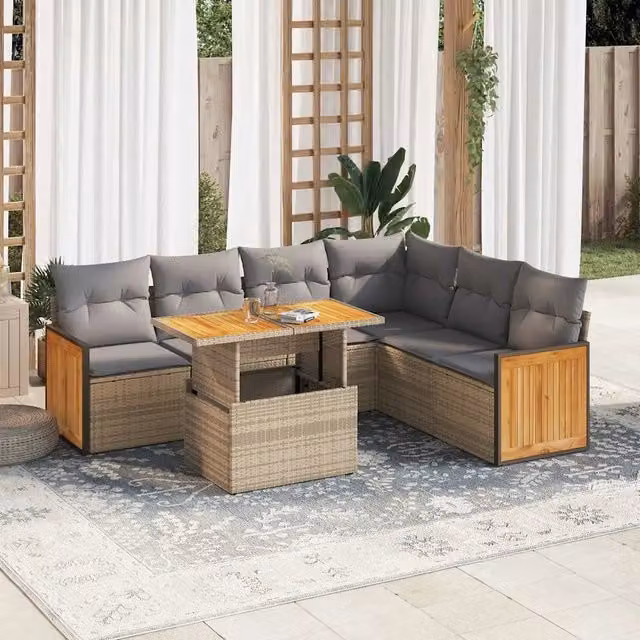 Set Divani da Giardino 7 pz con Cuscini Beige Polyrattan Acacia 3327720