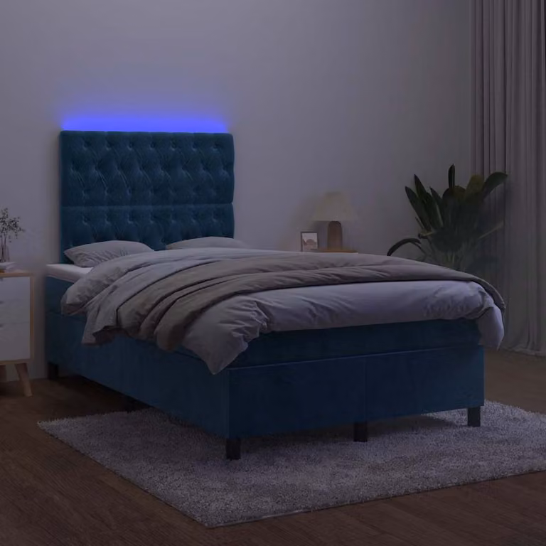 Letto Ibrido vidaXL in Velluto Blu con Illuminazione LED e Porta USB, L/P: 120 x 200 cm