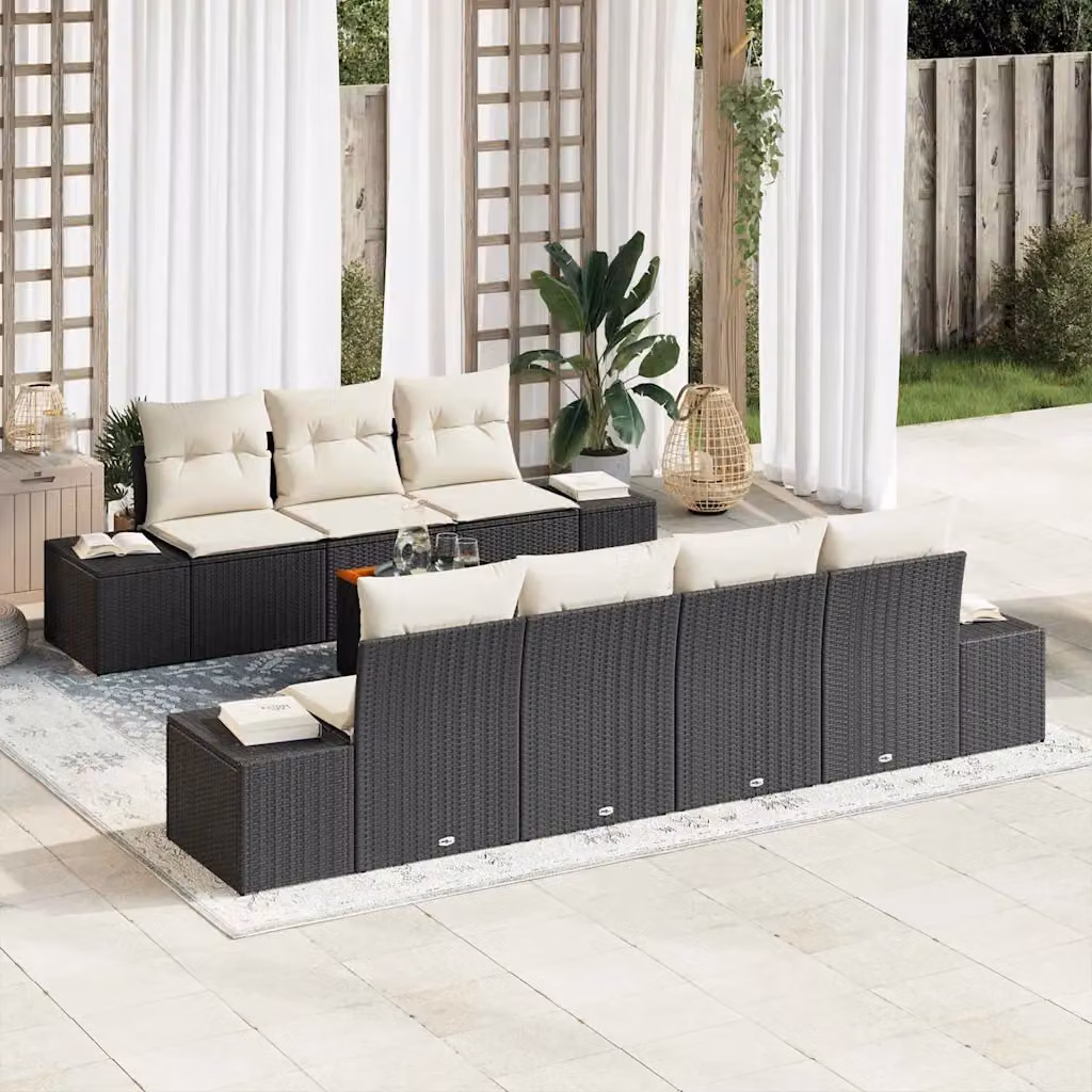 Set Divano da Giardino Moderno vidaXL in Polyrattan Nero con Cuscini e Tavolino da Esterno – 1