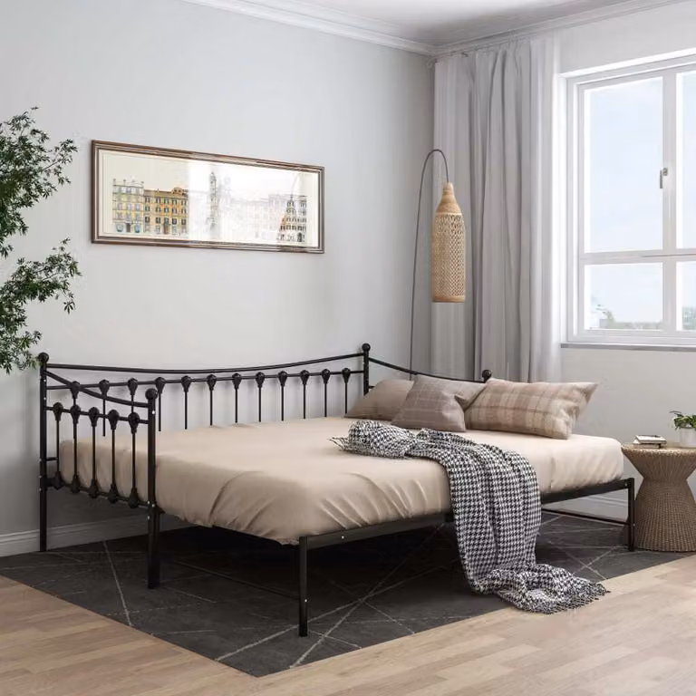 The Living Store Divano letto allungabile in metallo nero 90x200 cm
