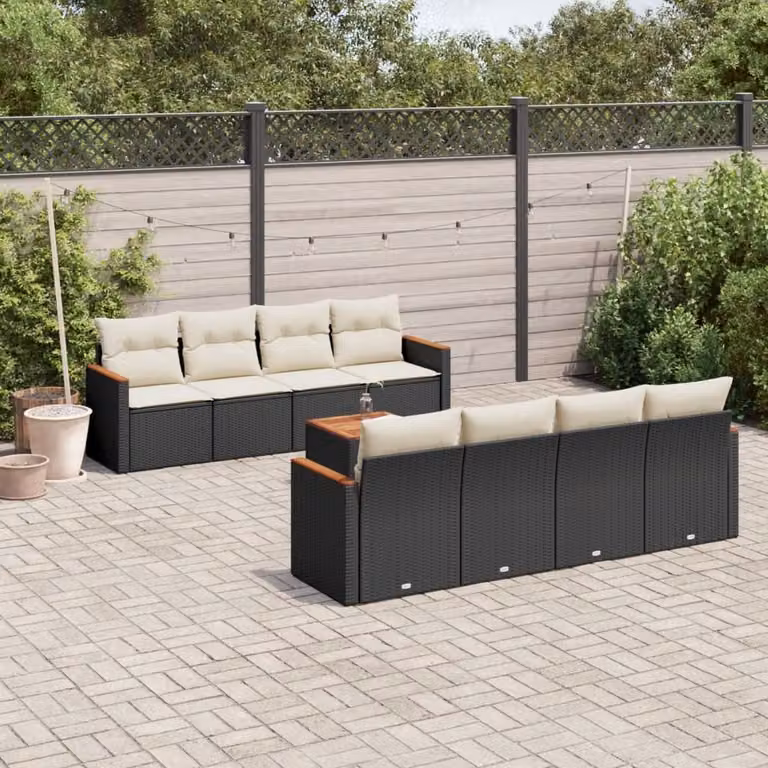 vidaXL Set Divani da Giardino 9 pz con Cuscini, Struttura in Metallo e Polyrattan Nero per Terrazza e Giardino
