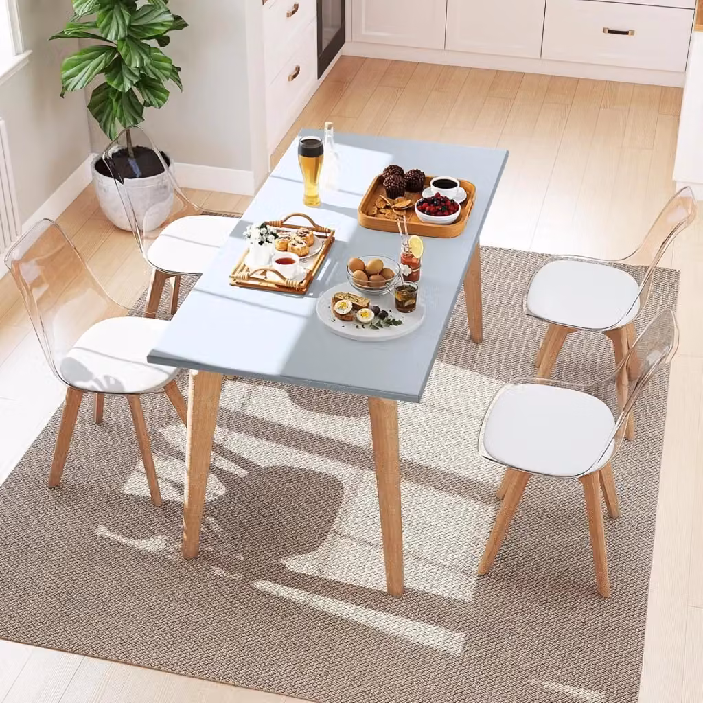 Set di 4 Sedie da Cucina e Sala da Pranzo Costway Moderne, Sedute Trasparenti Bianche con Gambe in Legno di Faggio e Imbottitura, Portata 150 kg – 2