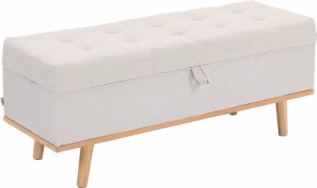 Panca Contenitore HOMCOM da 80L Imbottita in Tessuto Beige con Gambe in Legno, L 118 x P 42 x H 45 cm