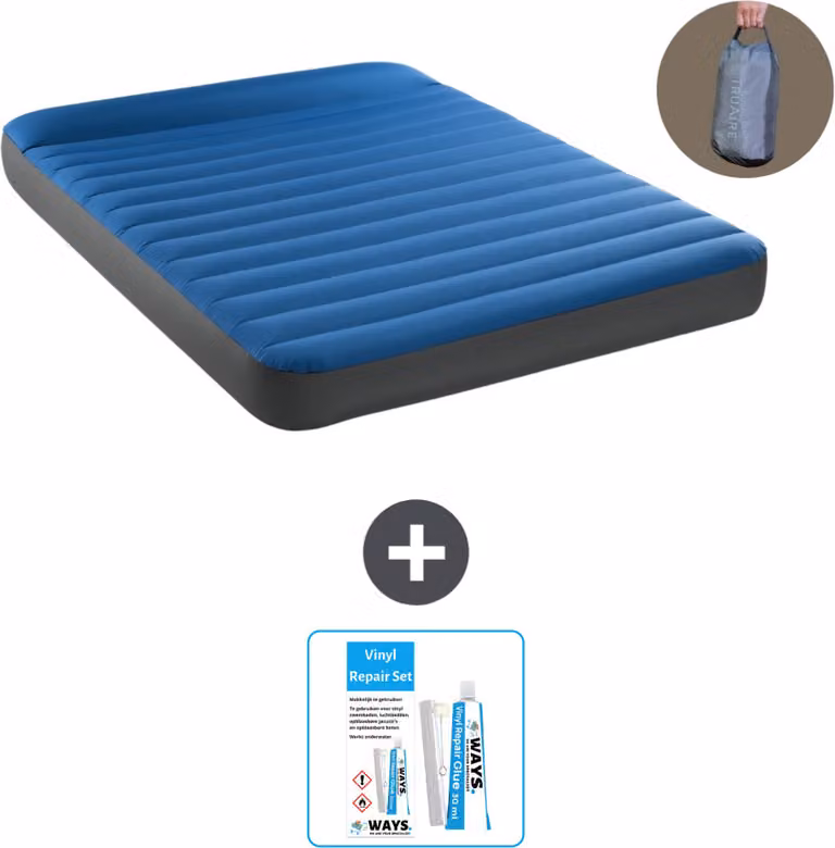 Intex Airbed - 2 persone - 152 x 203 x 22 cm - Blu - Pompa inclusa - Kit di riparazione