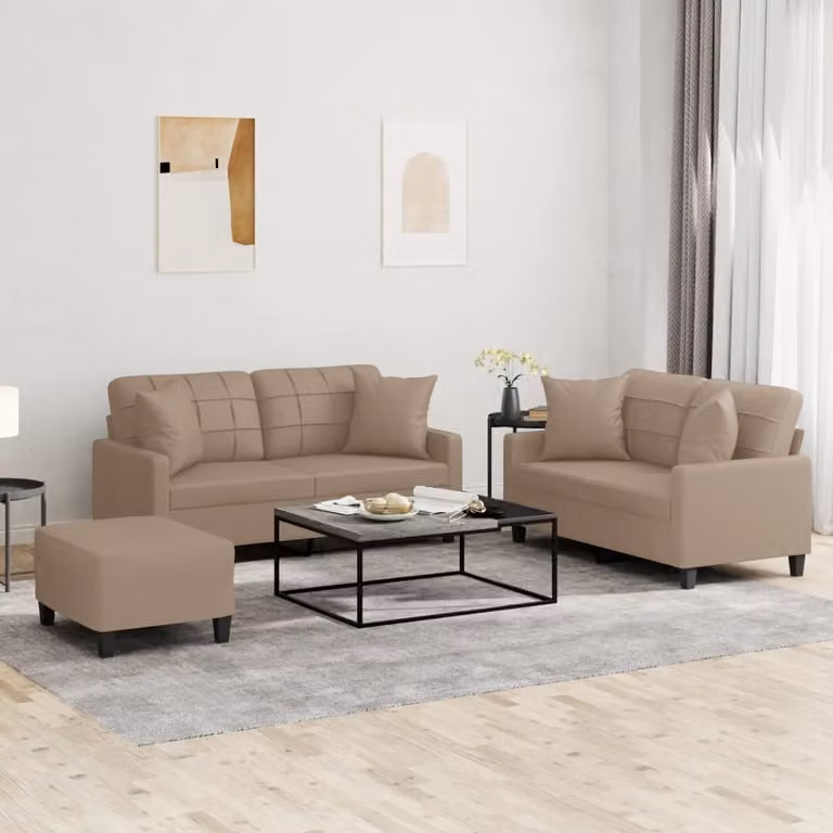 Maison Exclusive - Set divano a 3 posti con cuscini in ecopelle color marrone cappuccino