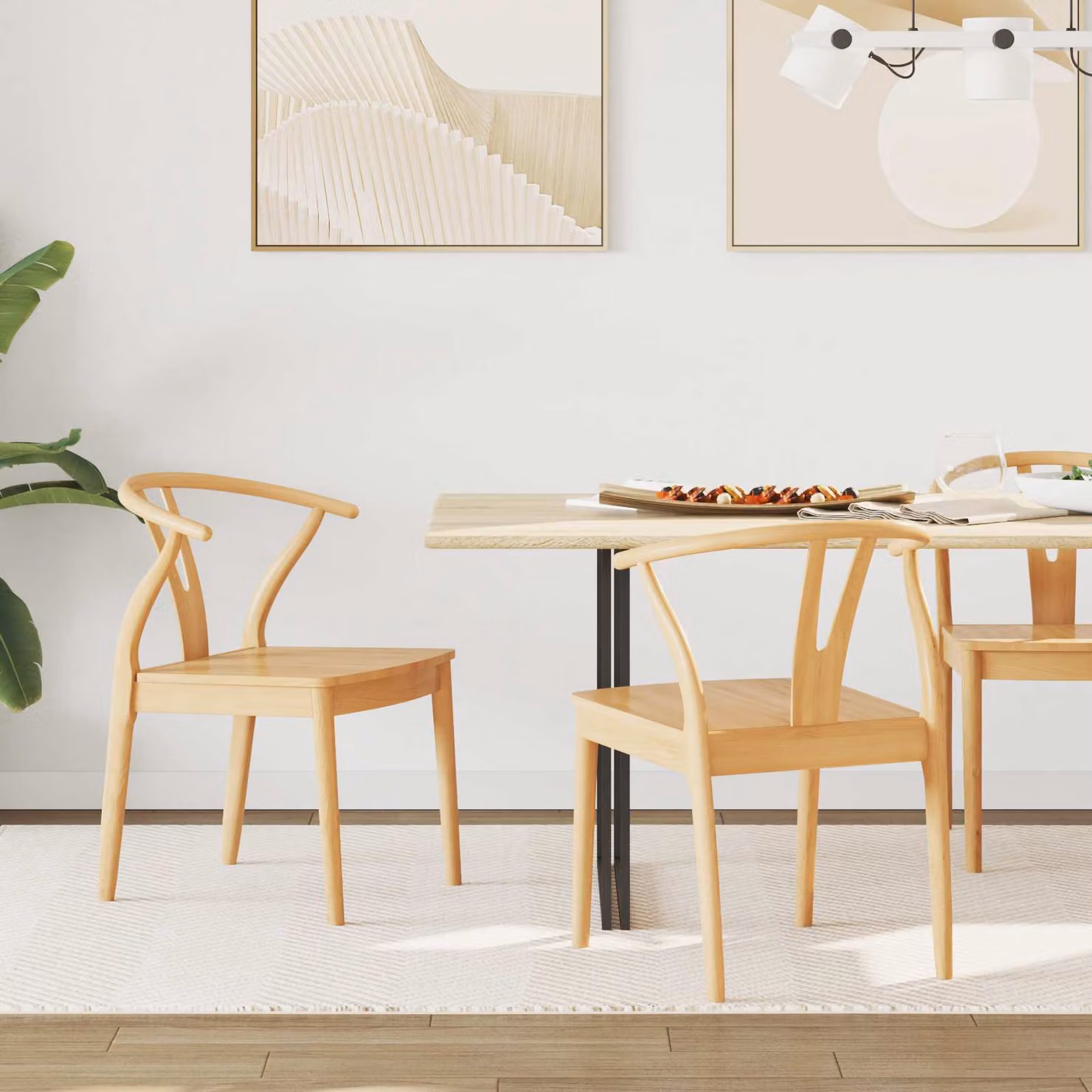Set di 2 sedie da pranzo vidaXL in legno di gomma massiccio colore naturale