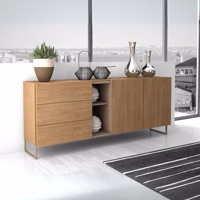 Madia 1055 rovere miele con 3 cassetti 2 ante e nicchie a giorno colore tortora