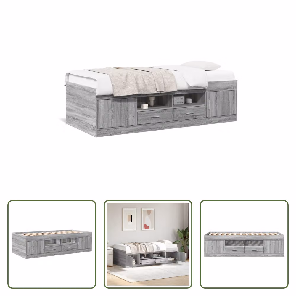 The Living Store Letto da giorno con cassetti Grey Sonoma 90x190 cm Materiale legno