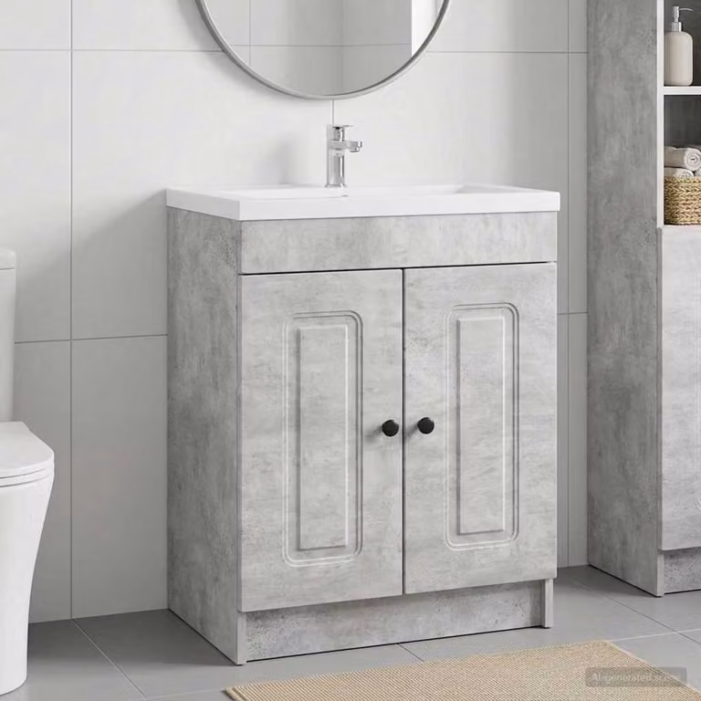 Mobiletto da bagno sotto il lavello vidaXL moderno in MDF e metallo Grigio Cemento e Nero, L/P/H: 81,0 x 37,5 x 78,5 cm