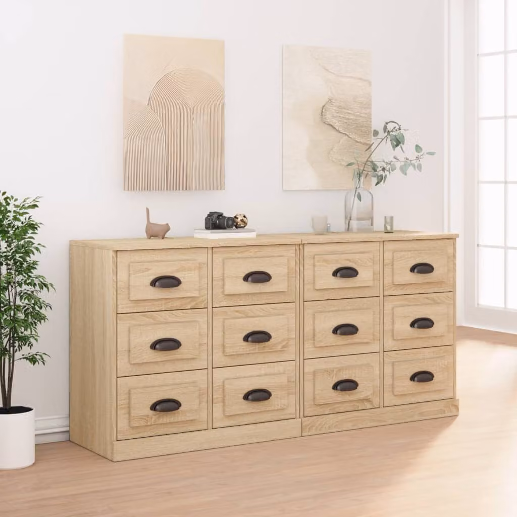 Set di 2 credenze vidaXL in legno multistrato e MDF color rovere, modello classico da appendere al muro