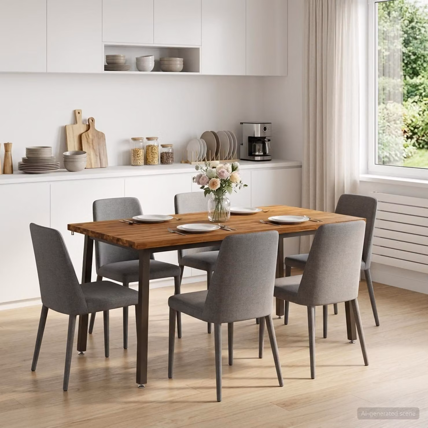 vidaXL Tavolo da pranzo rettangolare moderno in legno di acacia e metallo, colore marrone, L: 160 cm, P: 80 cm, H: 75 cm