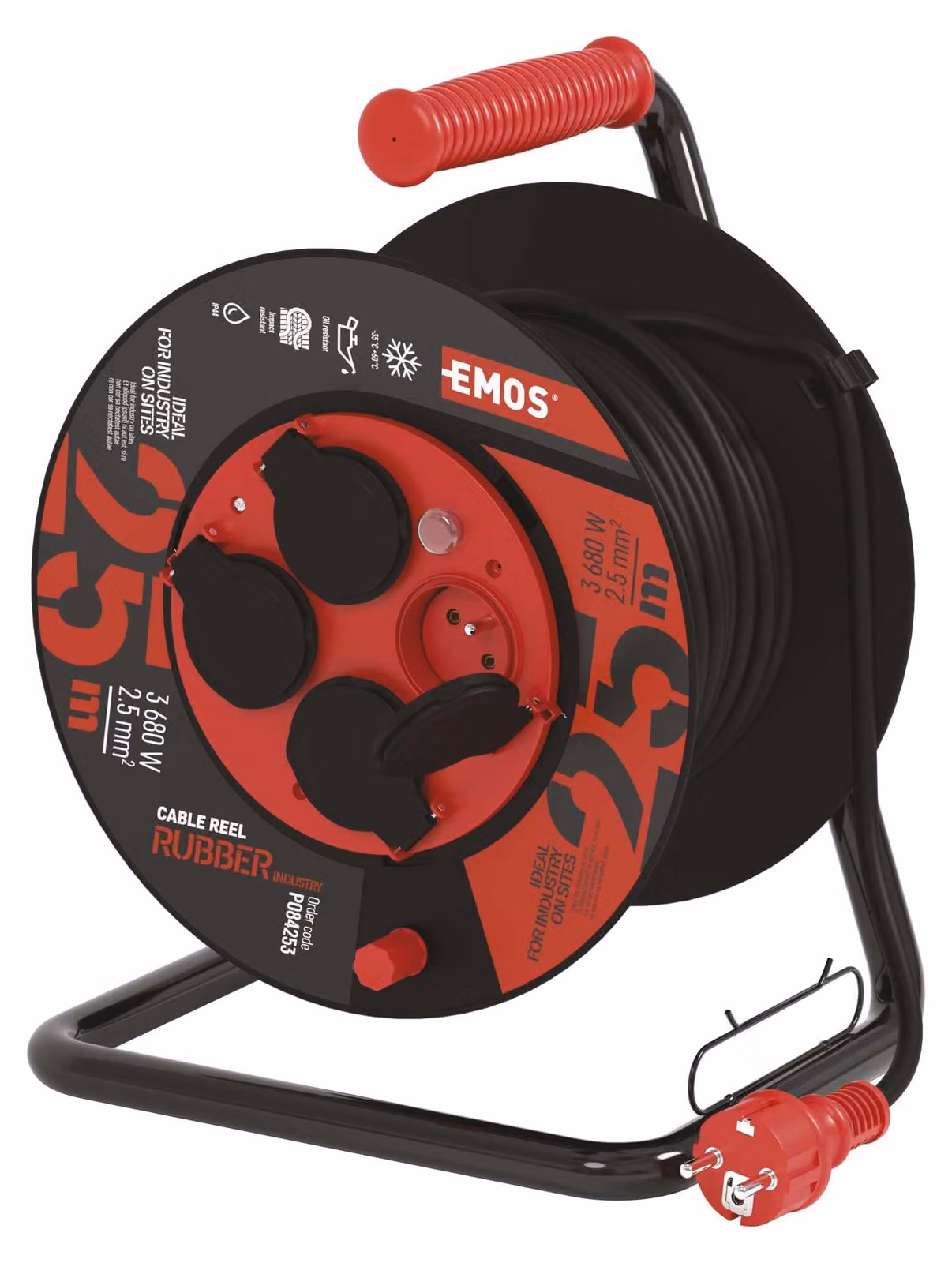 EMOS Cavo di prolunga per esterni in bobina 25 m / 4 pz. / nero / gomma-neoprene / 230V / 2,5 mm2, P084253