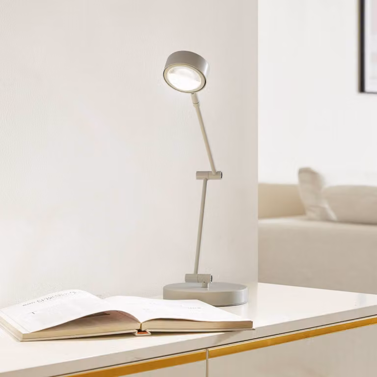 Lampada da scrivania Jyla Lindby, Bianco / Opale, Soggiorno / Sala da pranzo, Metallo, Moderno, Lampada da tavolo