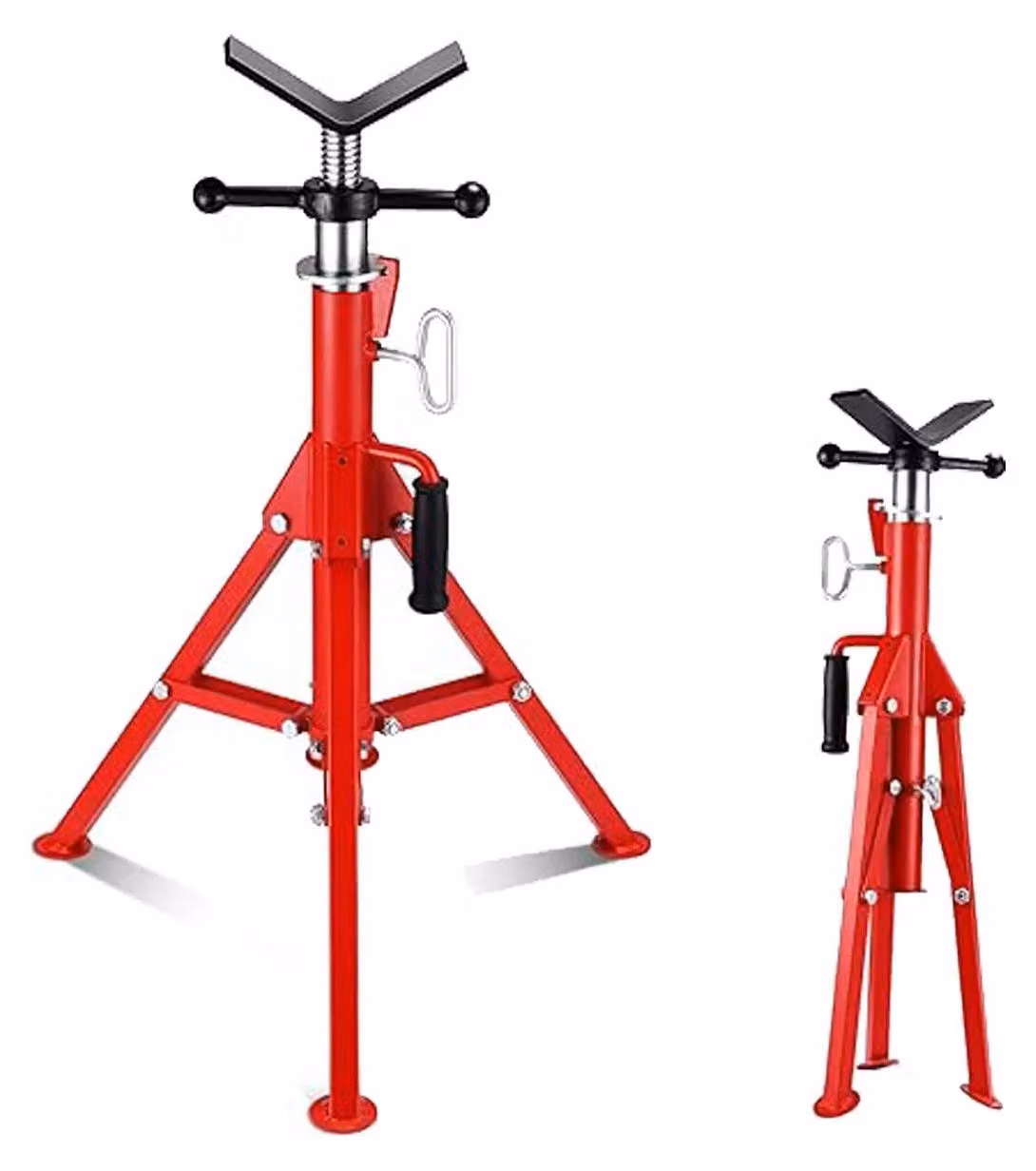 Supporto per tubi con testa a V - Supporto per tubi regolabile in altezza - Portata 1134 kg - Pieghevole - Struttura Acciaio al carbonio - Per saldatura e filettatura