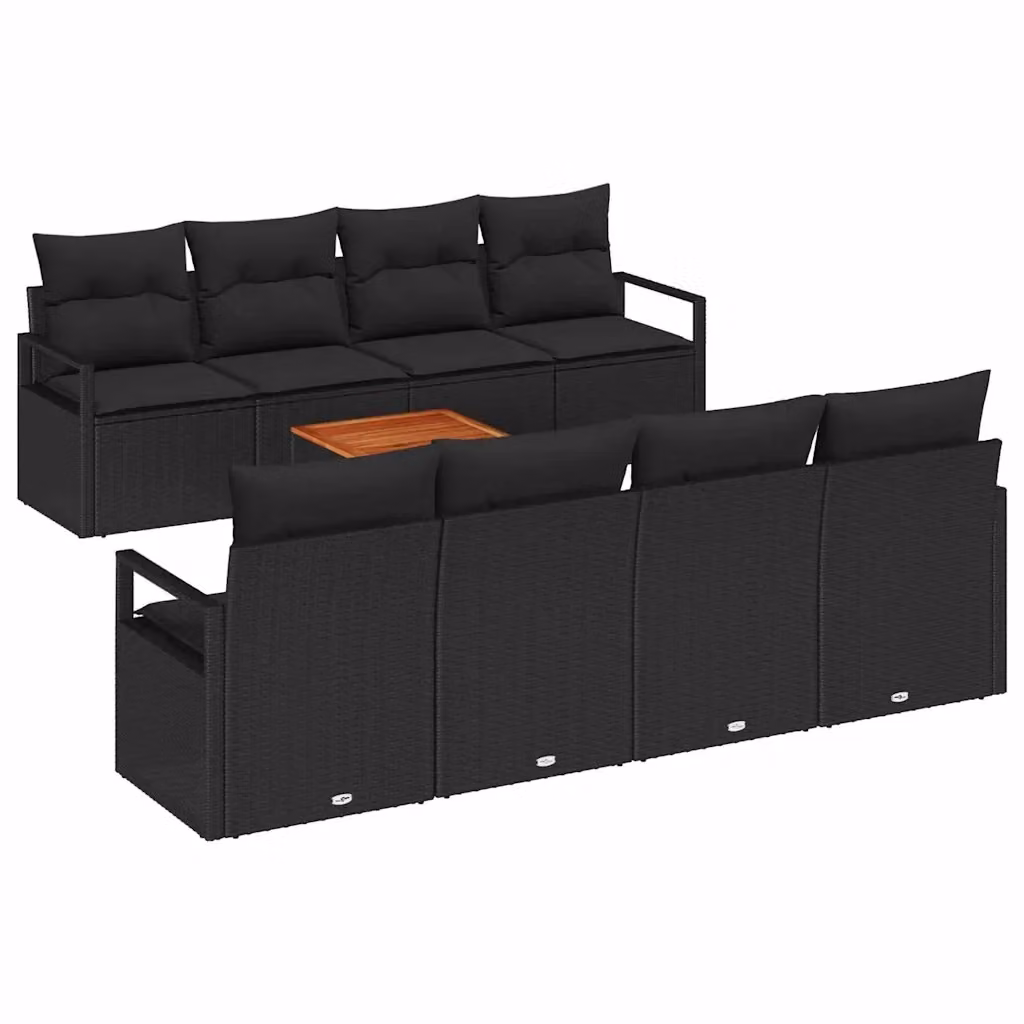 Set Divano da Giardino vidaXL 9 Pezzi Nero con Cuscini e Tavolino in Polyrattan e Acciaio – 2