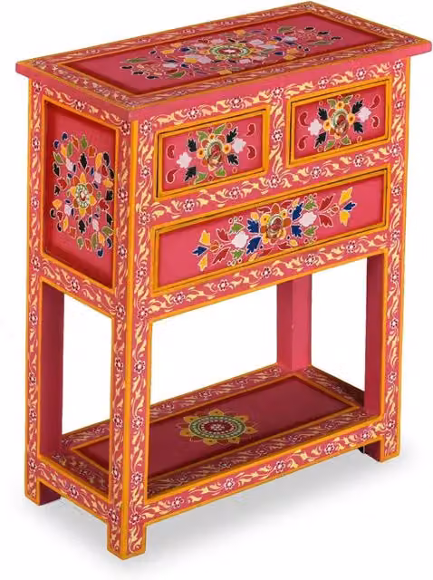 Credenza con Cassetti-Buffet-Armadio da cucina in Massello di Mango Rosa Dipinta a Mano