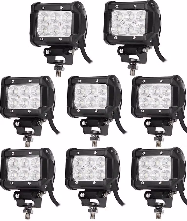 Greenmigo 8X 18W Faro da lavoro a LED, faro supplementare, 6000K, 12V/24V, luce da lavoro, fuoristrada, proiettore, faro riflettore, faro da lavoro, IP67