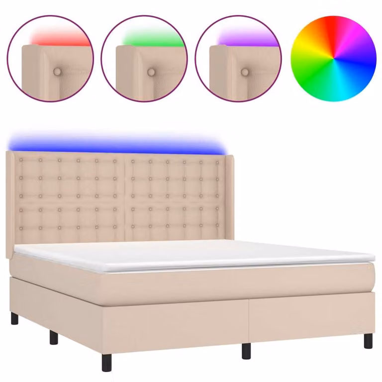 Giroletto Molle Materasso e LED Cappuccino 160x200cm Pelle finta