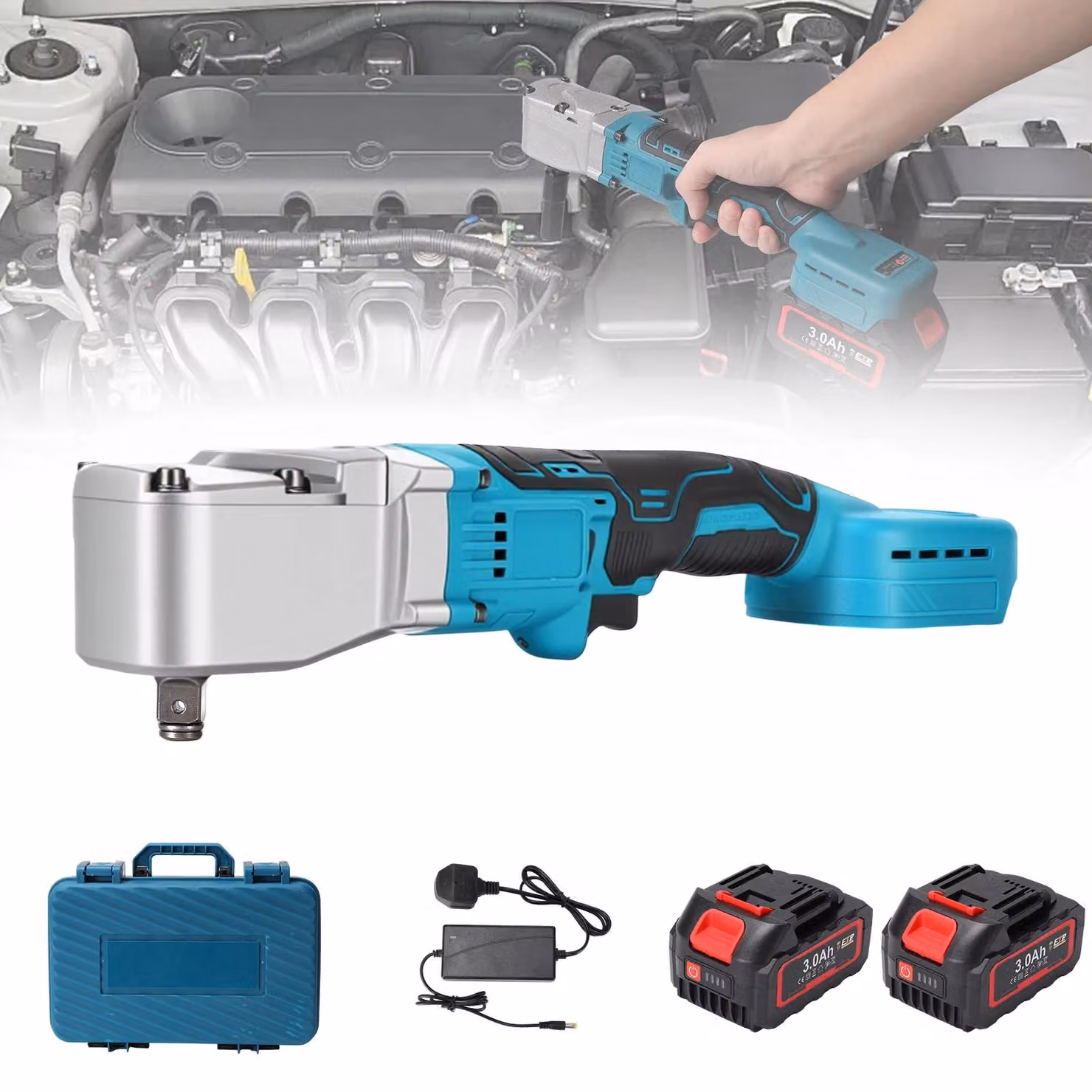 Chiave a cricchetto elettrica a batteria, senza spazzole - Attacco da 1,27 cm - Coppia di 1050 Nm - Senza fili - 2 batterie incluse - Ideale per riparazioni auto