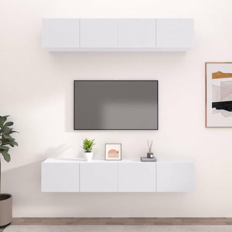 Set di 4 mobili TV vidaXL bianchi in legno multistrato per soggiorno, L/P/H: 80 x 30 x 30 cm