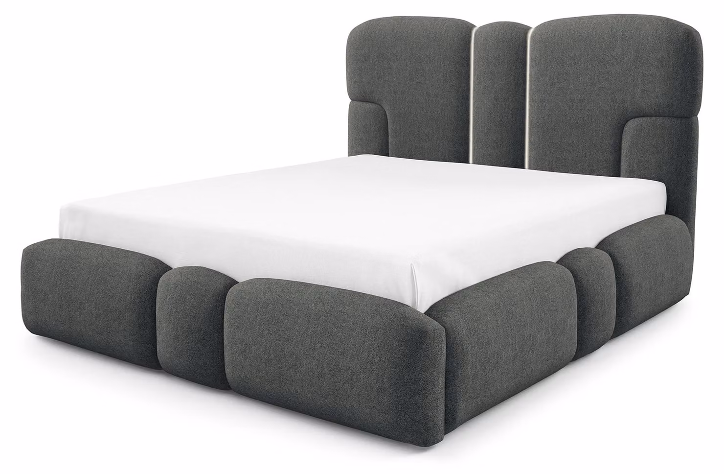 Letto imbottito con contenitore e struttura in acciaio, colore blu acciaio, dimensioni 160 x 200 cm