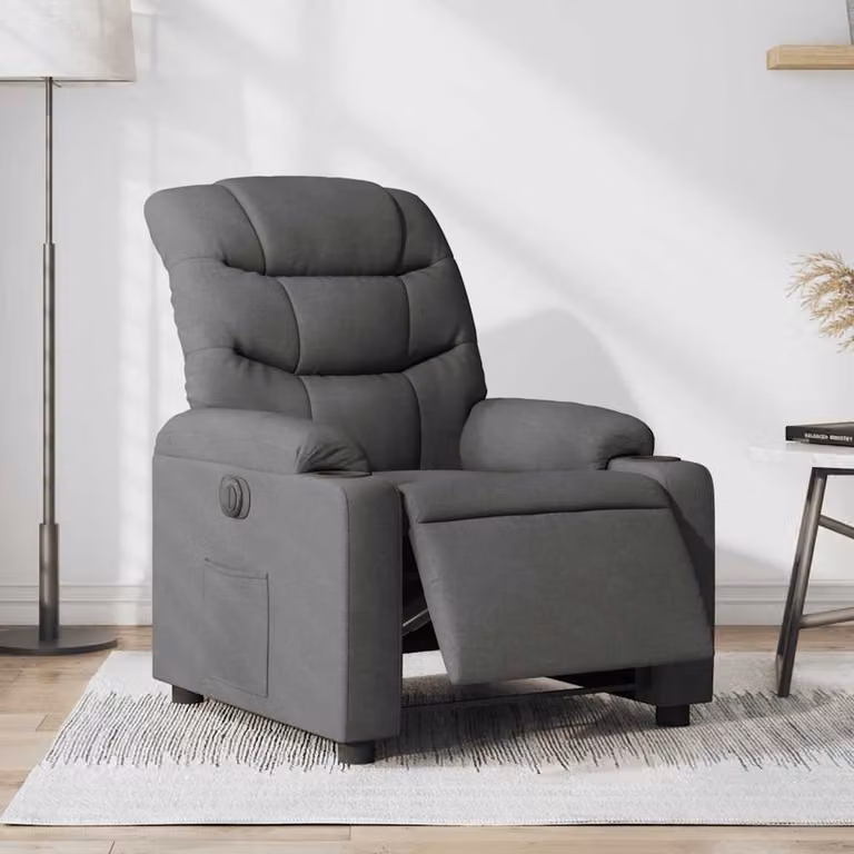 vidaXL Poltrona Elettrica Reclinabile in Tessuto Grigio con Braccioli e Funzione Auto-Return