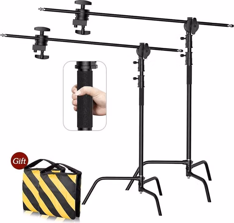 Treppiede fotografico, altezza regolabile, struttura resistente, 2 pezzi da 2,6 m, nero