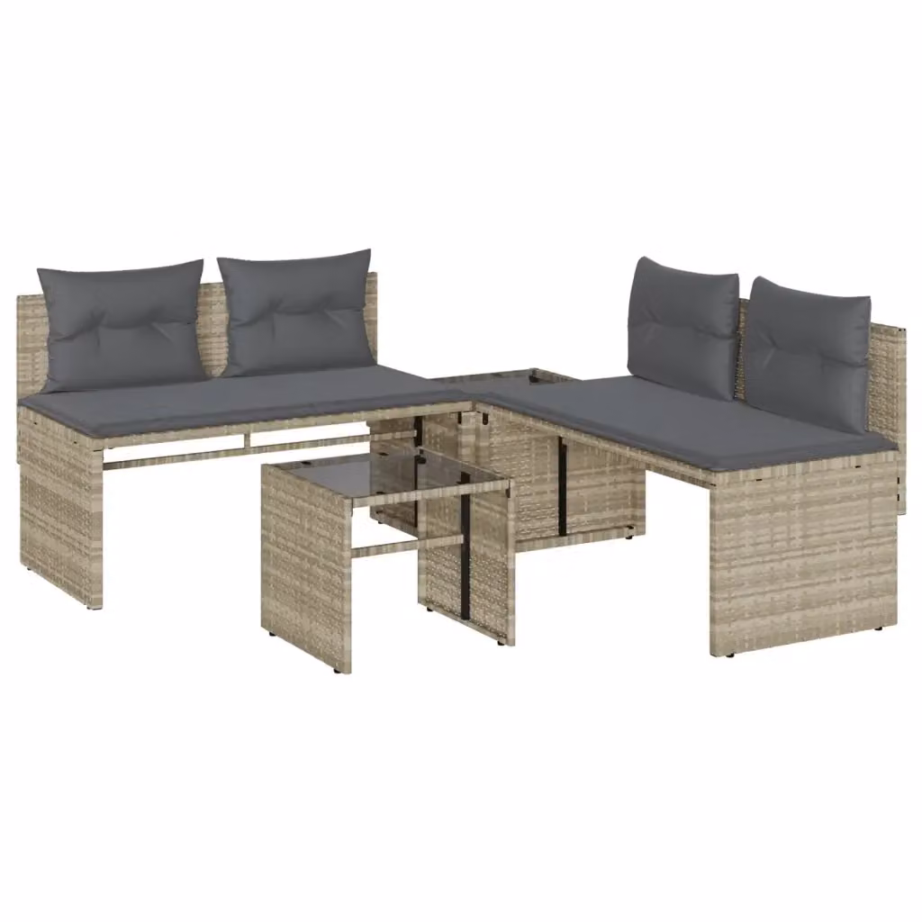 Set Divano da Giardino a L con Tavolino vidaXL, 4 Pezzi, Grigio, Polyrattan e Metallo con Cuscini Inclusi – 2