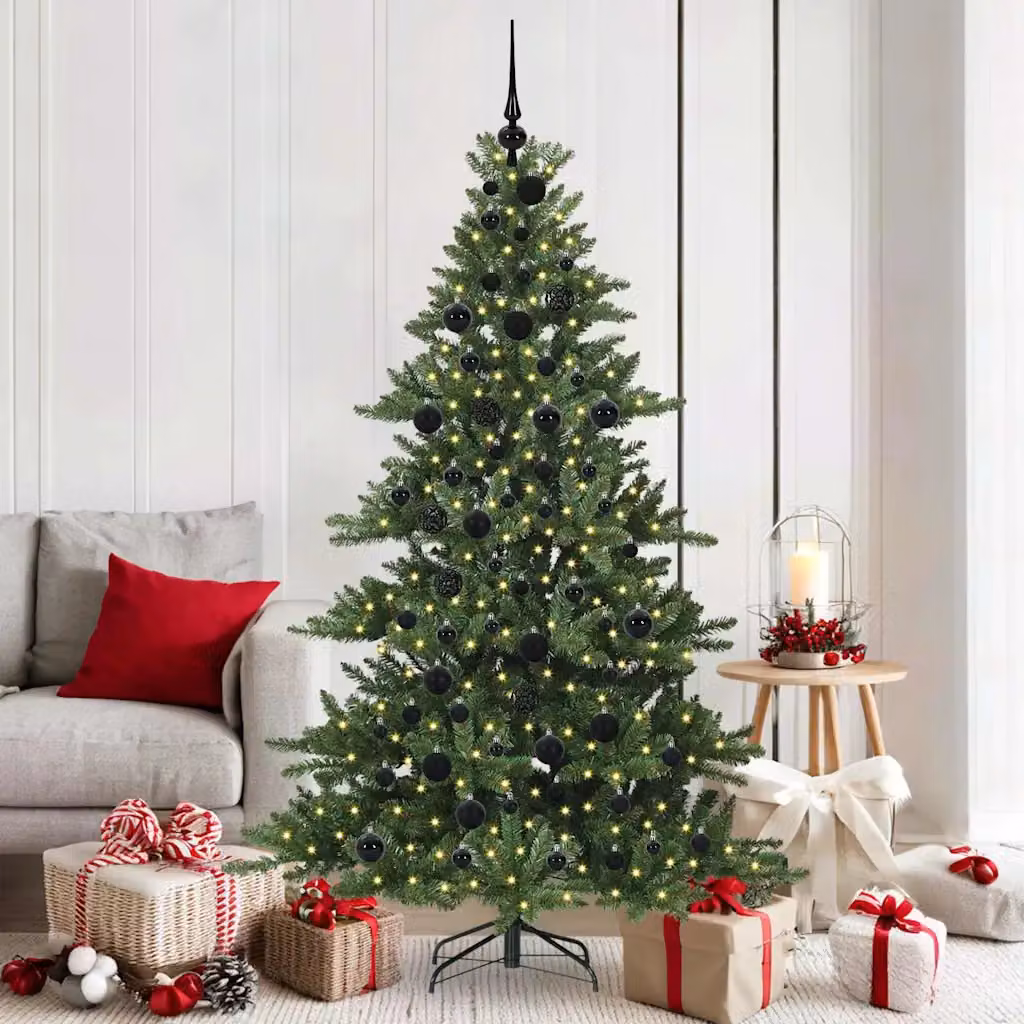 Albero di Natale artificiale moderno vidaXL verde con luci LED bianco caldo e rami pieghevoli in PVC e metallo
