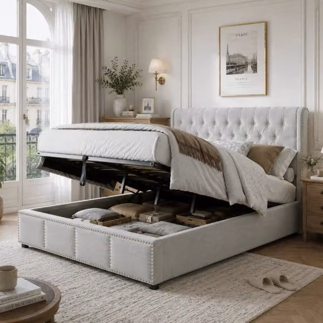 letto in lino grigio 140 x 190 cm