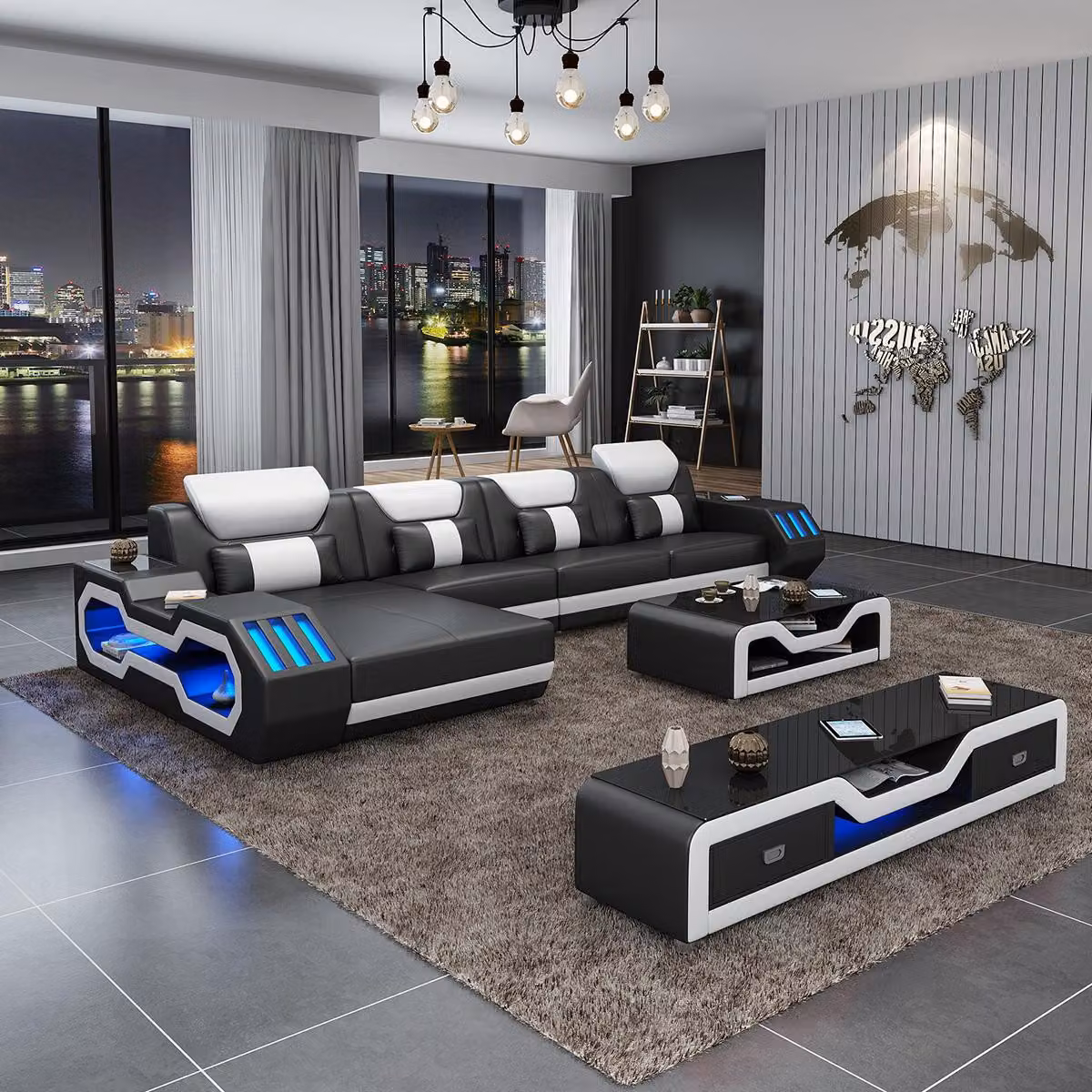 Leder Modern Couch Wohnlandschaft Ledersofa Sofagarnitur Sofa L-Form Couchtisch