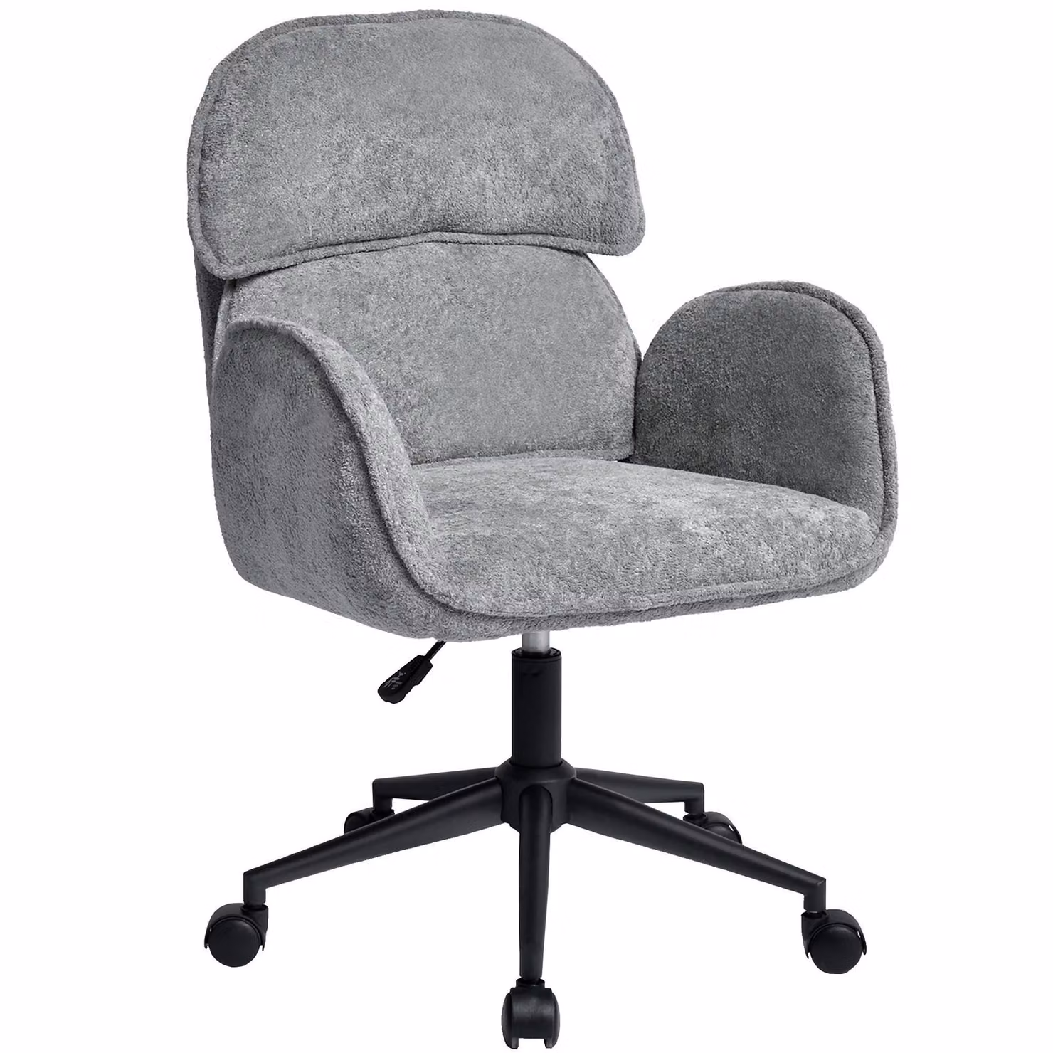 Sedia da ufficio girevole a 360° in velluto teddy, sedia da scrivania regolabile in altezza con braccioli e schienale diviso, colore grigio