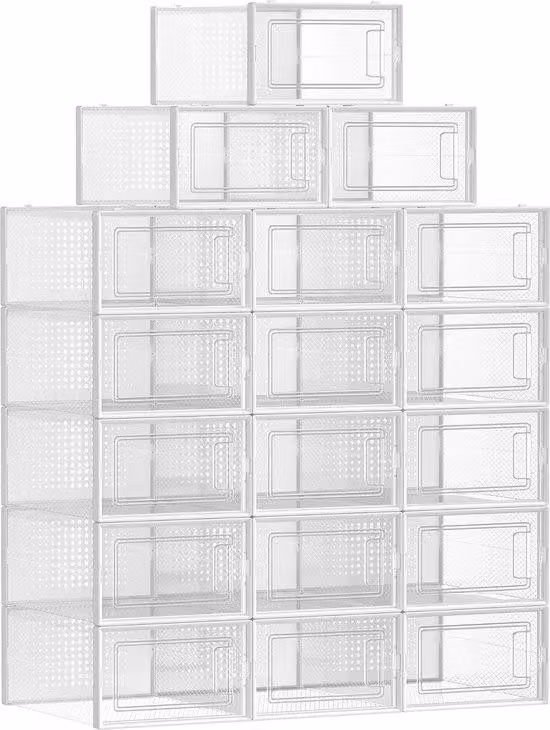 Set di scatole per scarpe n. 18, bianco trasparente, impilabili, taglia 42