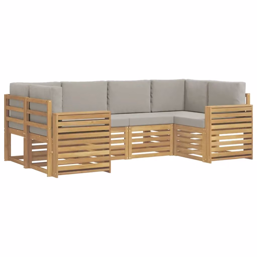 Set di divani da esterno a L vidaXL in legno di acacia con cuscini bianchi e grigi – 2