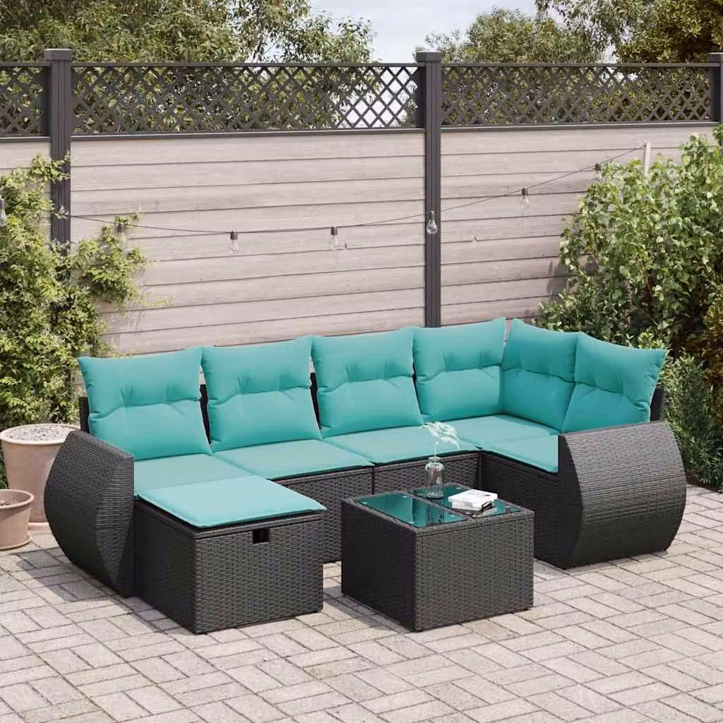 Maison Exclusive - Set Divani da Giardino con Cuscini 7pz Nero Polyrattan