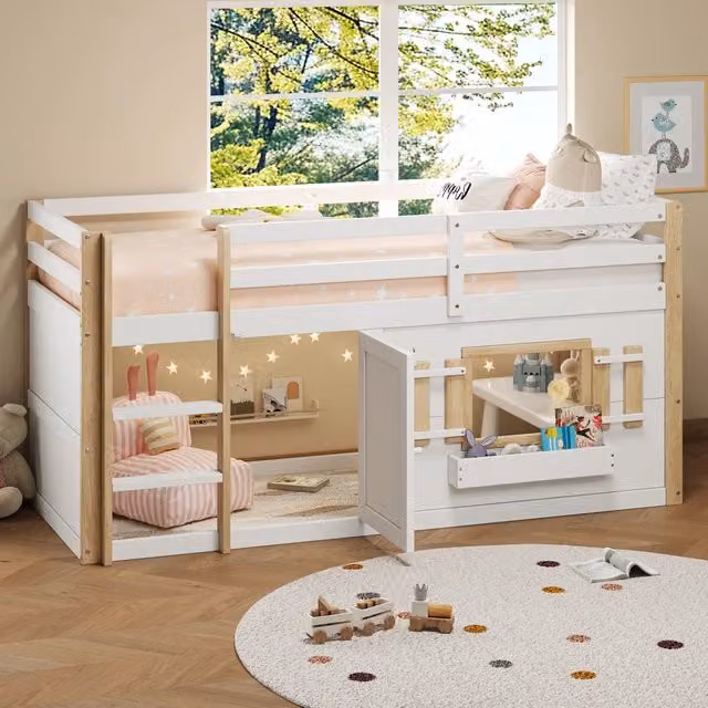 Letto a castello WISHDOR per bambini in legno e MDF bianco con rete a doghe fisse L/P: 90 x 200 cm