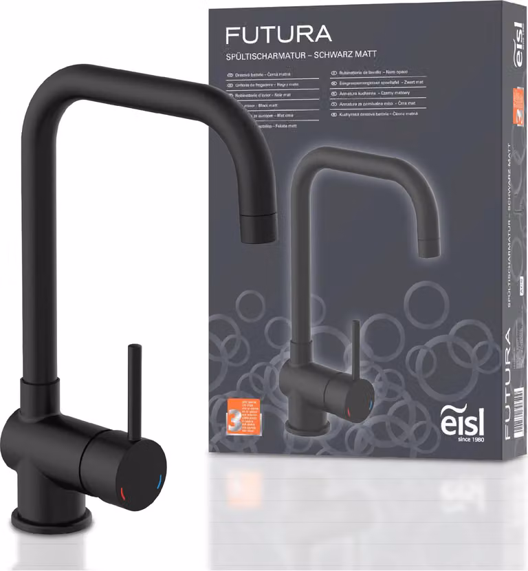 miscelatore da cucina eisl FUTURA, miscelatore da cucina con funzione di risparmio energetico in nero opaco