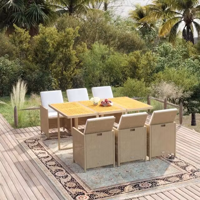 Set da Pranzo da Giardino 7 pz con Cuscini in Polyrattan Beige 3095554