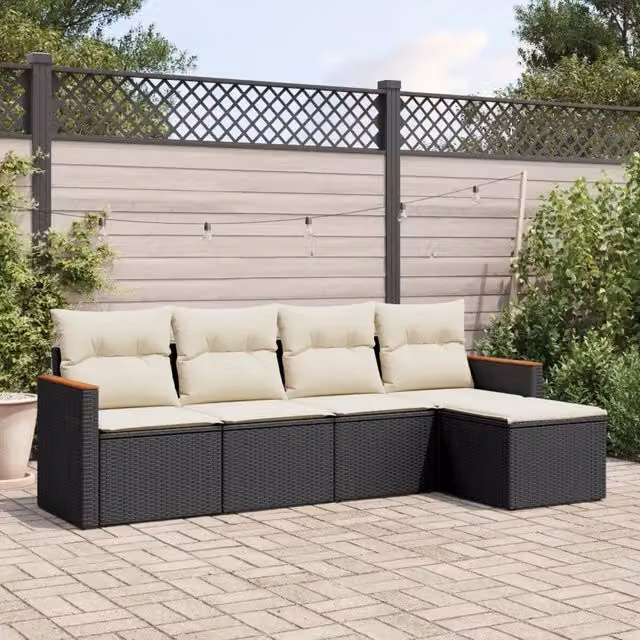 Set Divani da Giardino 5 pz con Cuscini in Polyrattan Nero 3258318