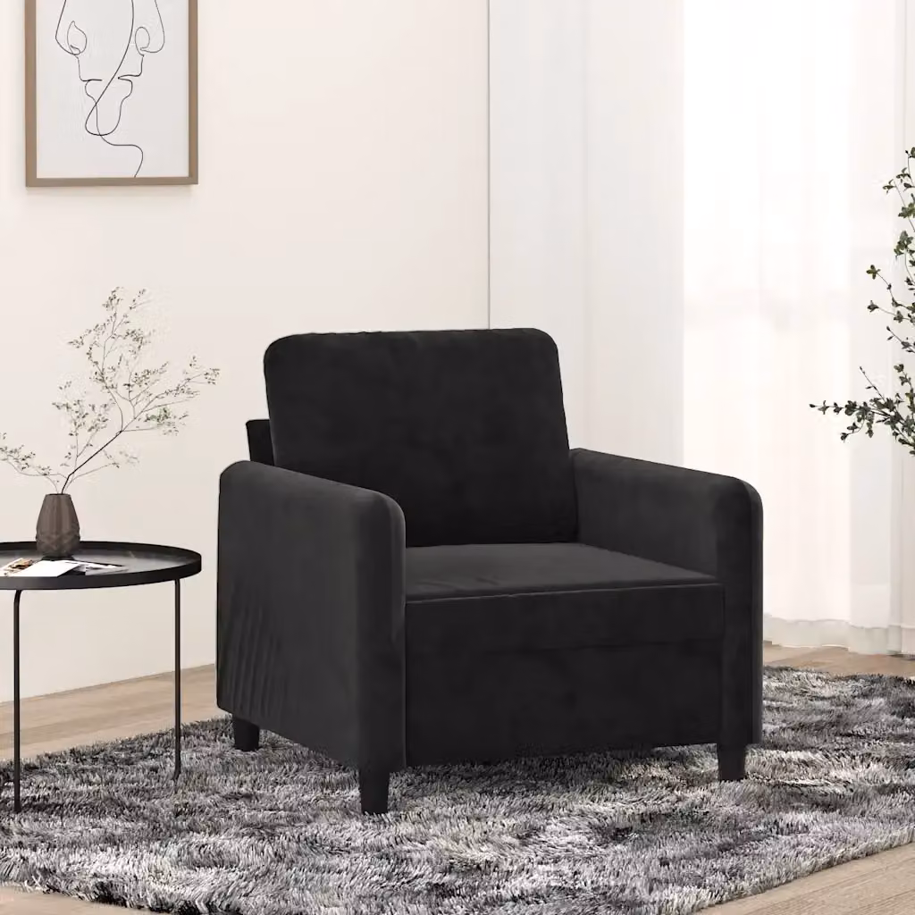 Poltrona Relax Moderna in Velluto Nero con Braccioli e Struttura in Metallo – 2