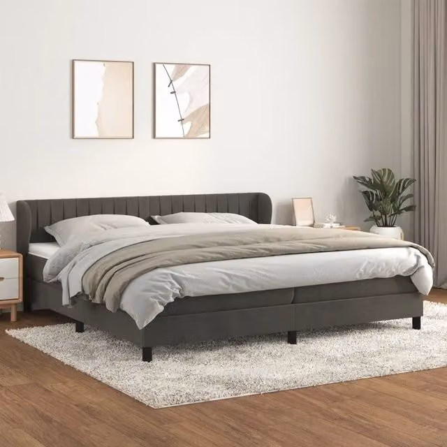 Letto a molle con materasso ibrido vidaXL in velluto grigio e bianco L/P: 200 x 200 cm – 1