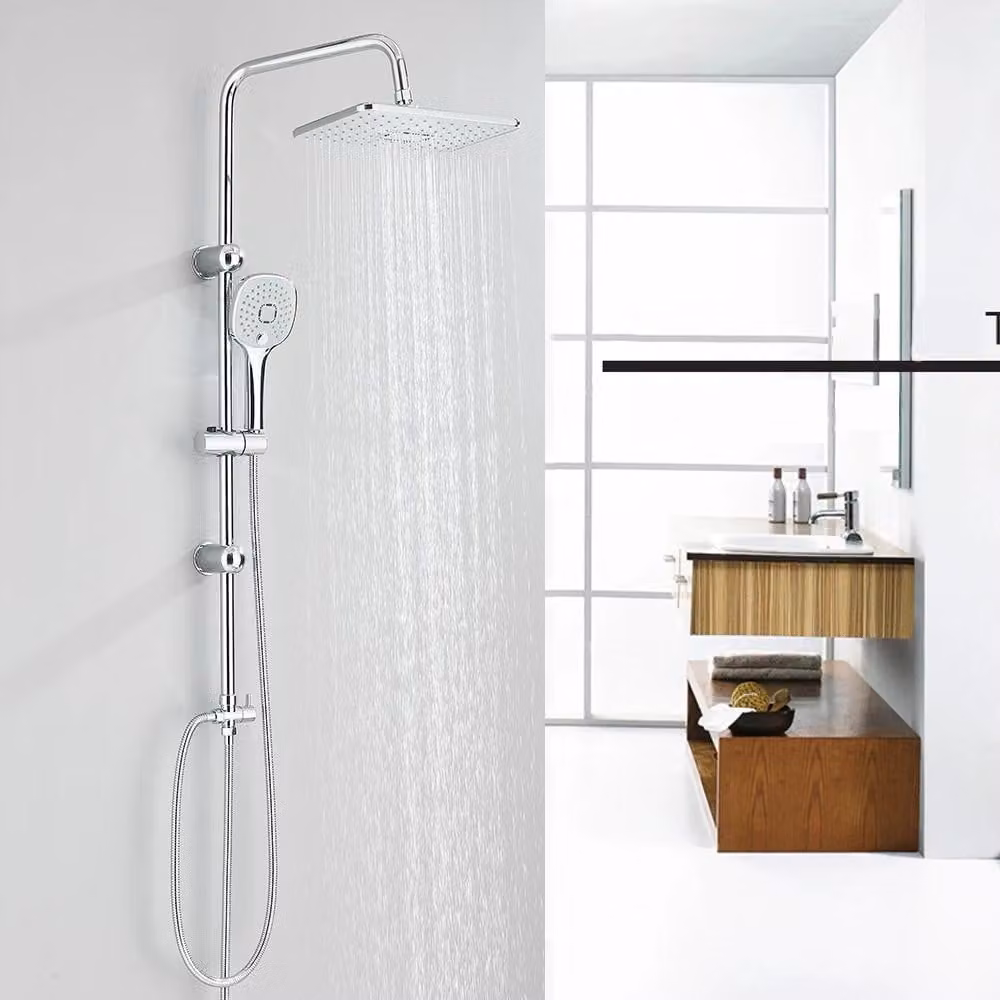Set doccia per bagno - Doccia a pioggia con miscelatore - Montaggio a parete - Miscelatore monocomando - Acqua calda e fredda - Soffione doccia + doccetta - Cromato