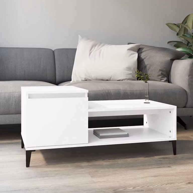 vidaXL Tavolino da Salotto Moderno Bianco in Legno e Metallo L: 100 cm, P: 50 cm, H: 45 cm
