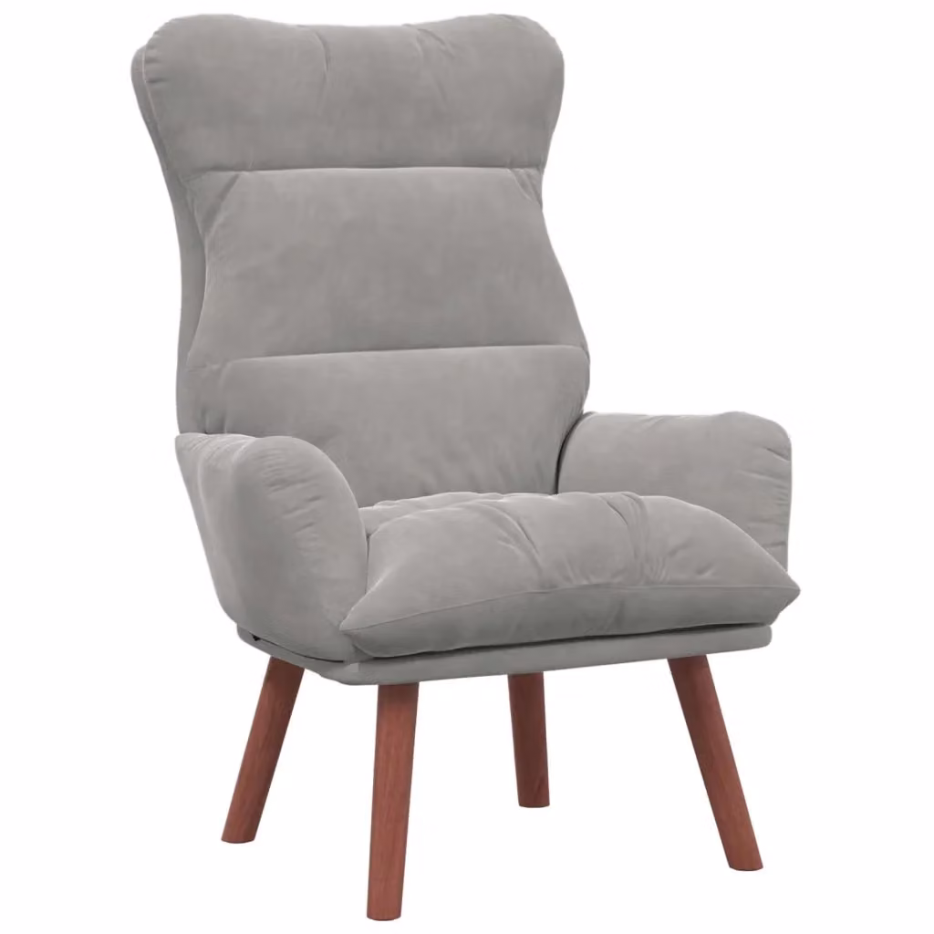 Poltrona relax moderna in velluto grigio con braccioli e struttura in legno, L: 69 cm, P: 74 cm, H: 93 cm – 2