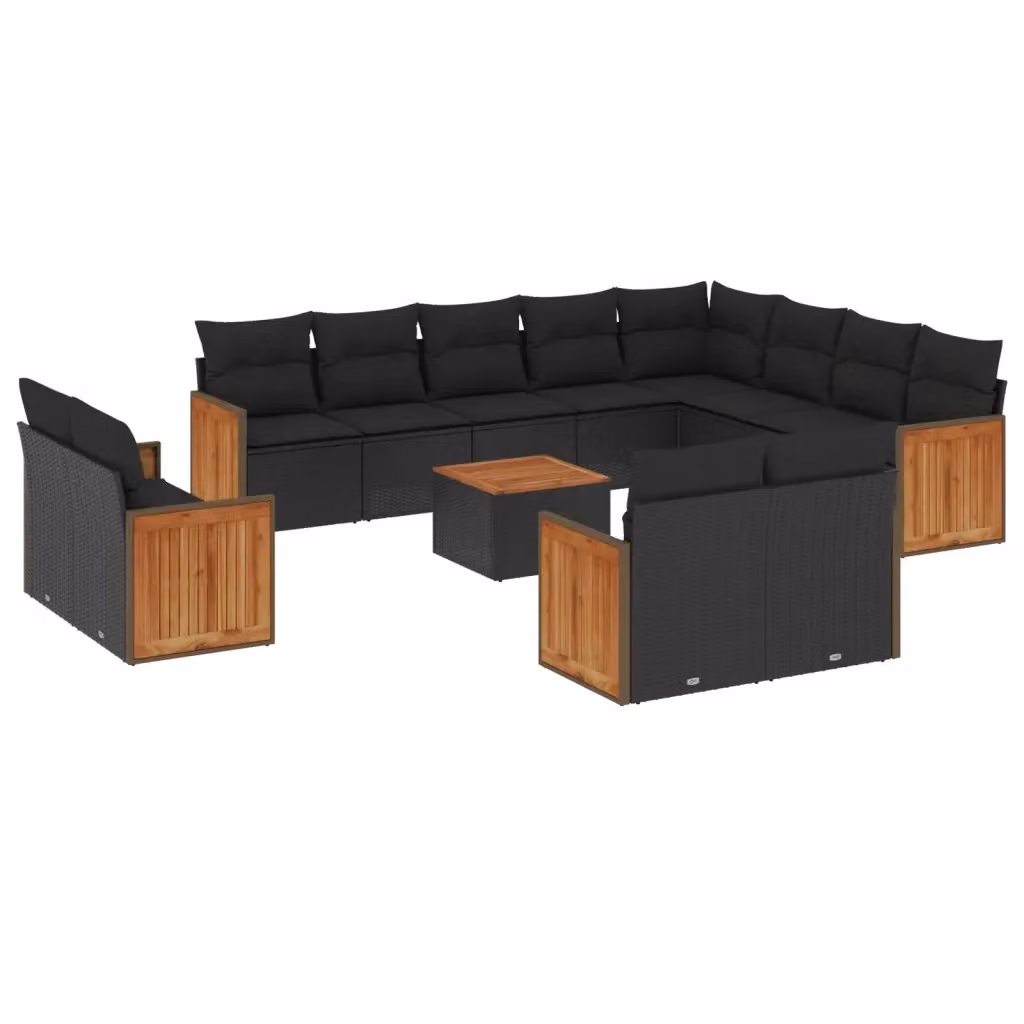 Set di divani da giardino VIDAXL a forma di U in polyrattan nero con 13 pezzi e cuscini inclusi – 2