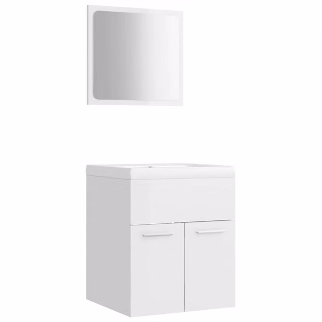Set Mobili da Bagno Moderno Bianco Lucido con Mobile Lavabo e Armadietto Specchio
